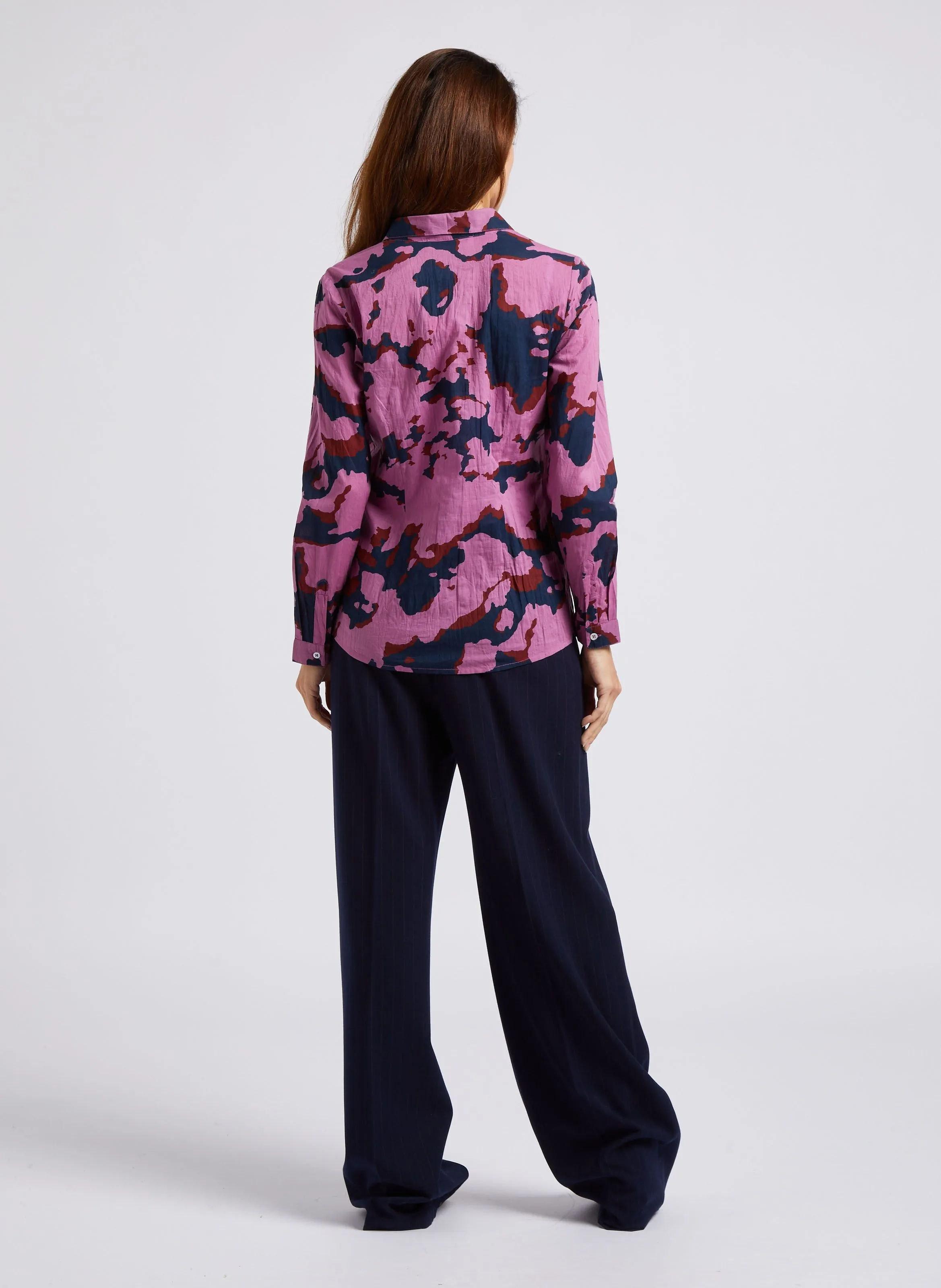 Pantalón ancho de talle alto a rayas en azul