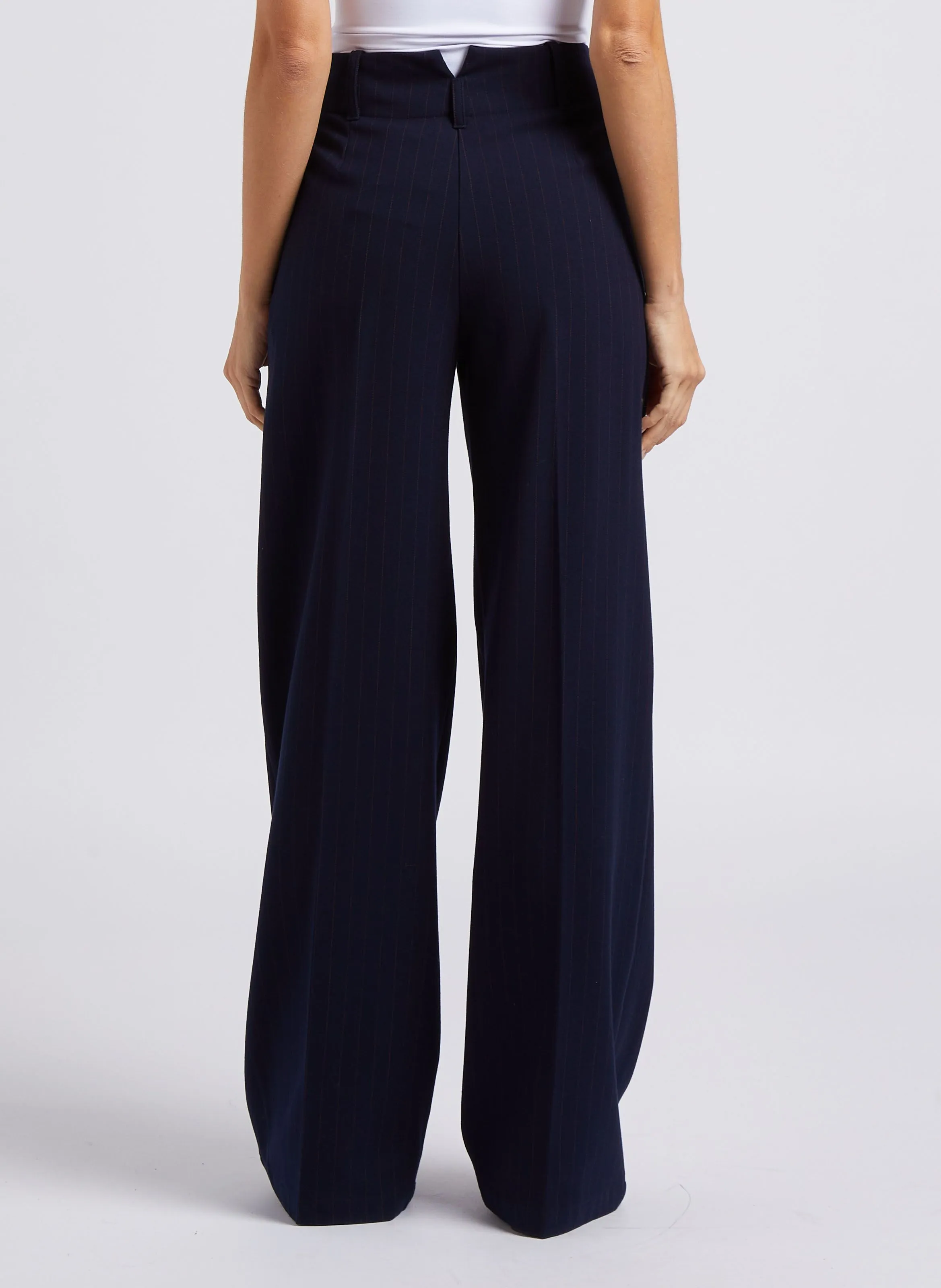 Pantalón ancho de talle alto a rayas en azul