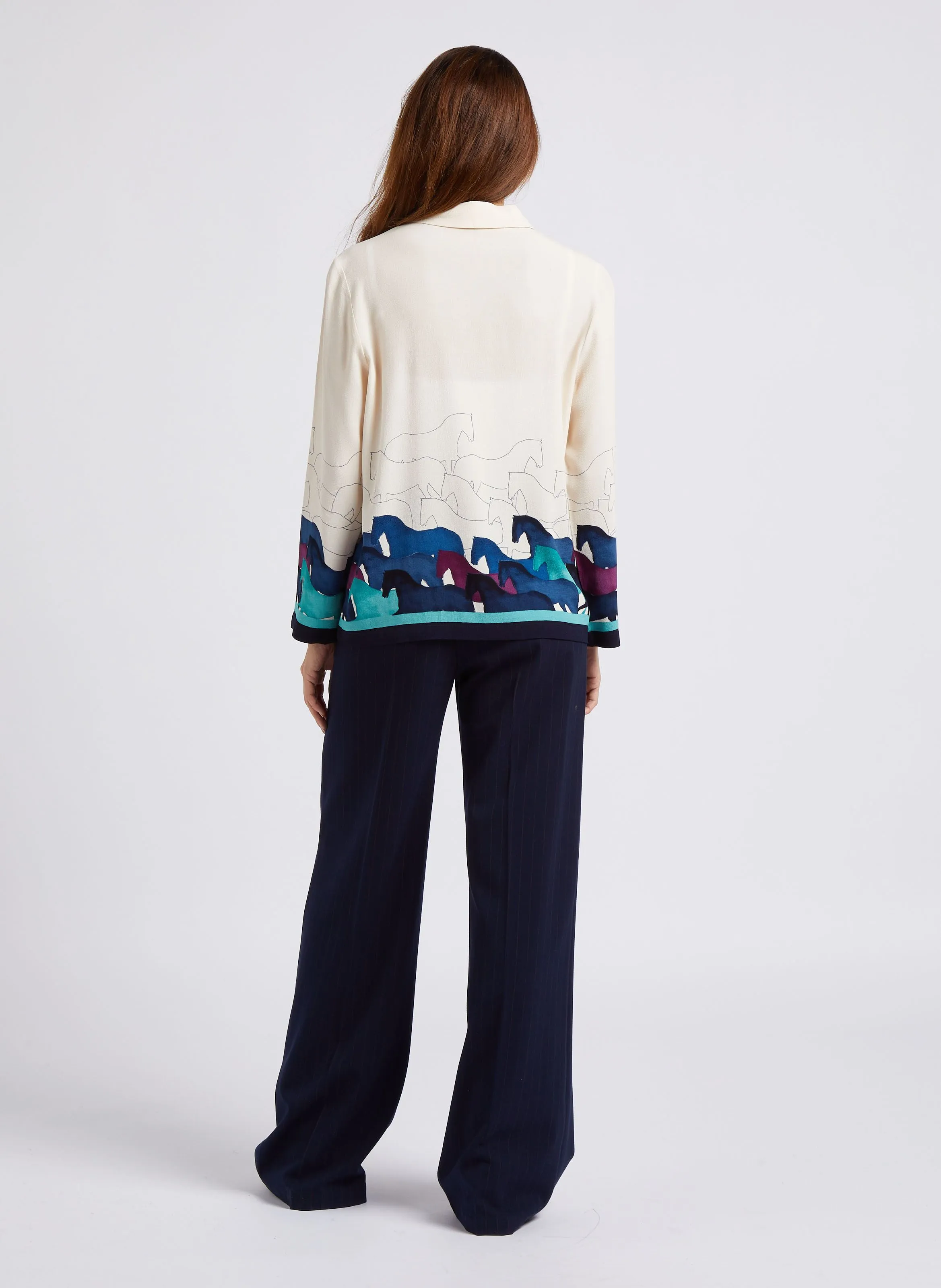 Pantalón ancho de talle alto a rayas en azul