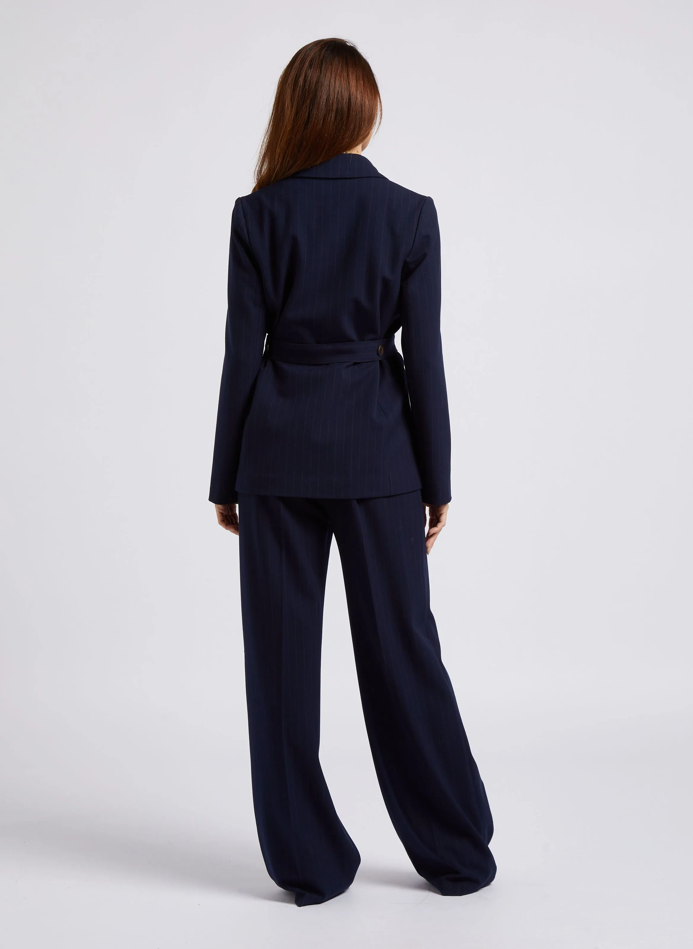 Pantalón ancho de talle alto a rayas en azul