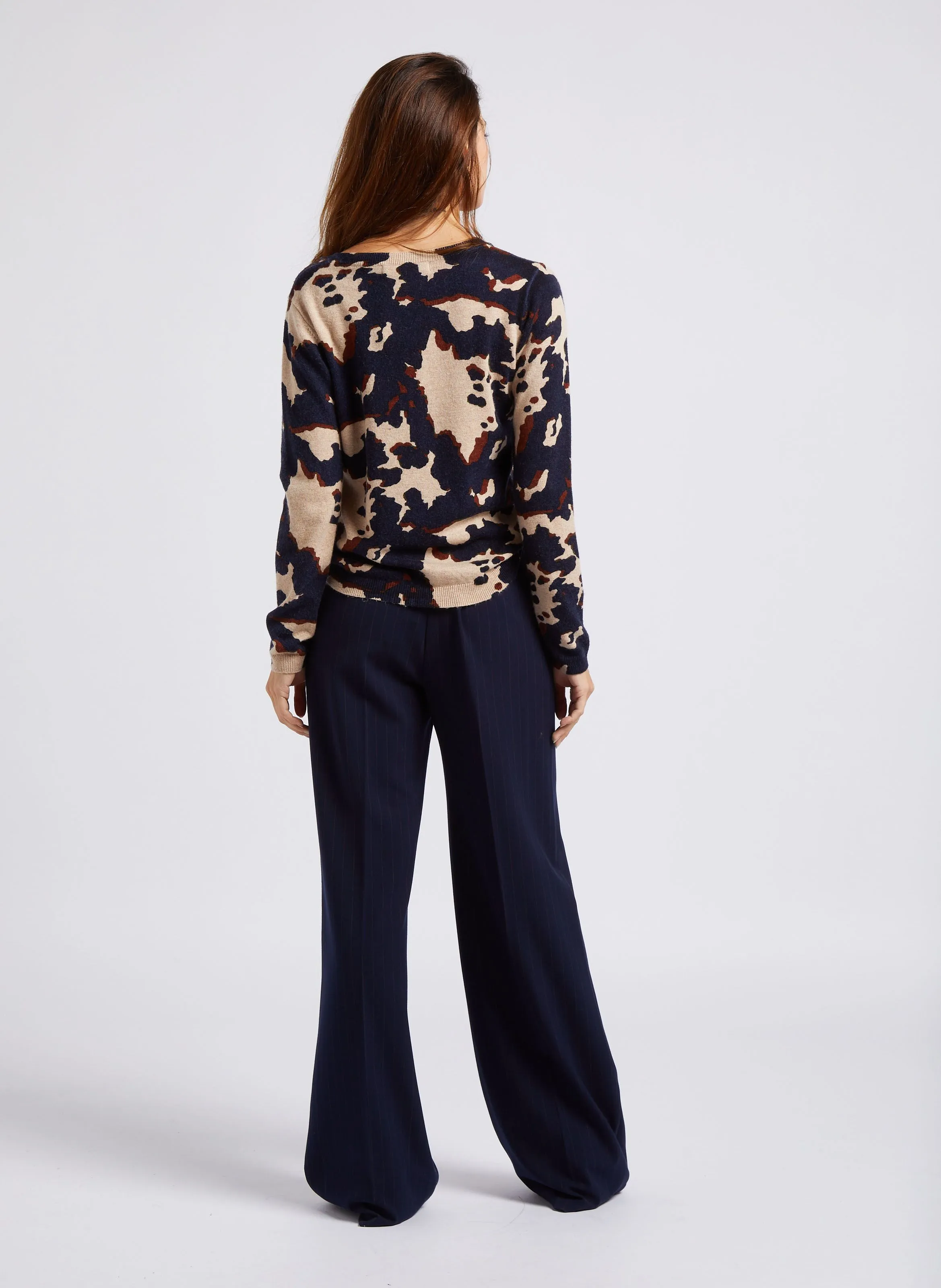 Pantalón ancho de talle alto a rayas en azul