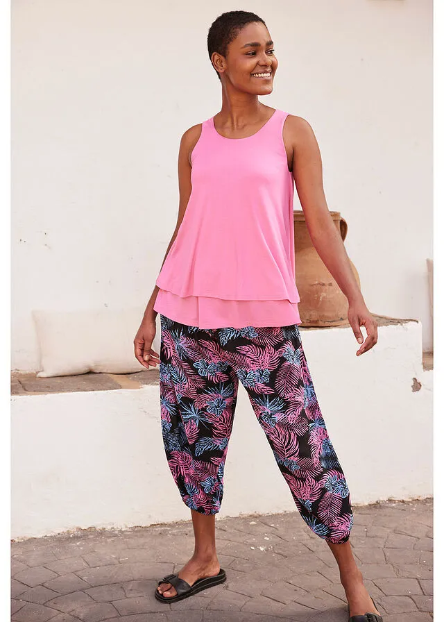 Pantalón capri con cintura cómoda y ajuste holgado Negro de flores