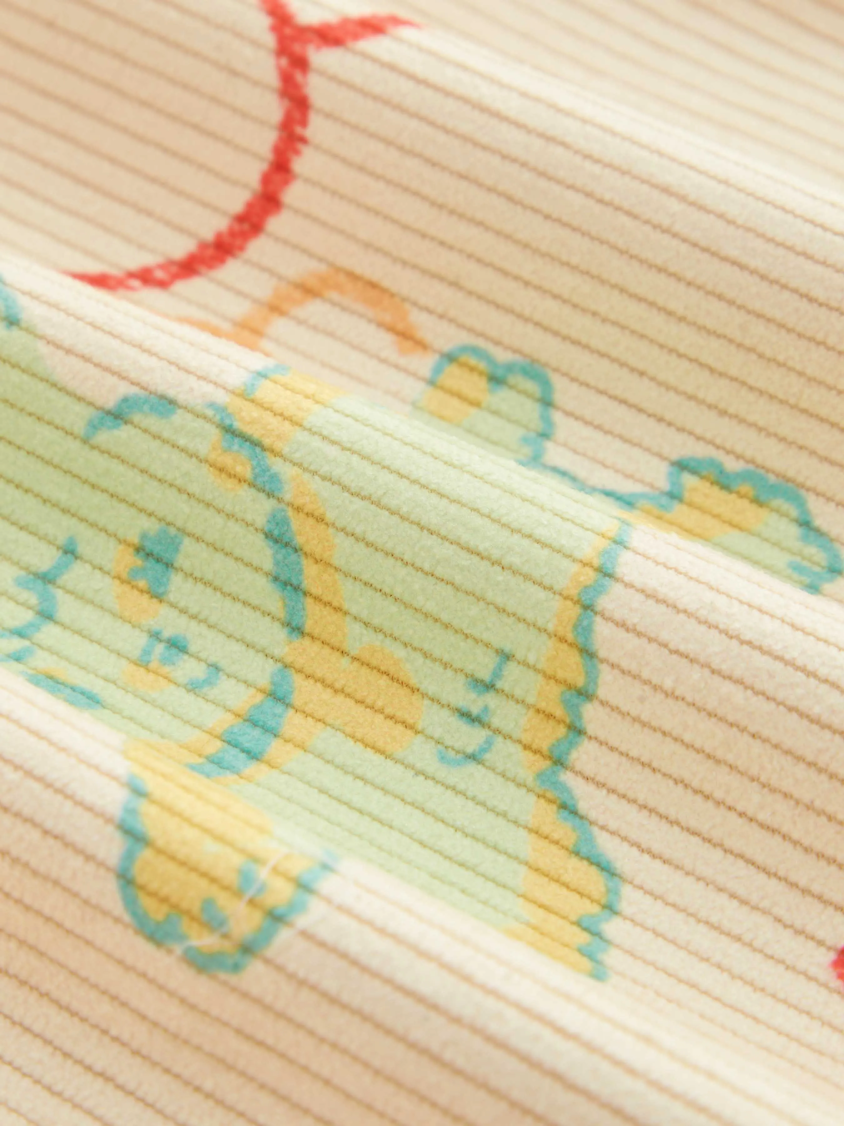 Pantalón de pana de tiro medio con gráficos de animales y frutas de pierna ancha