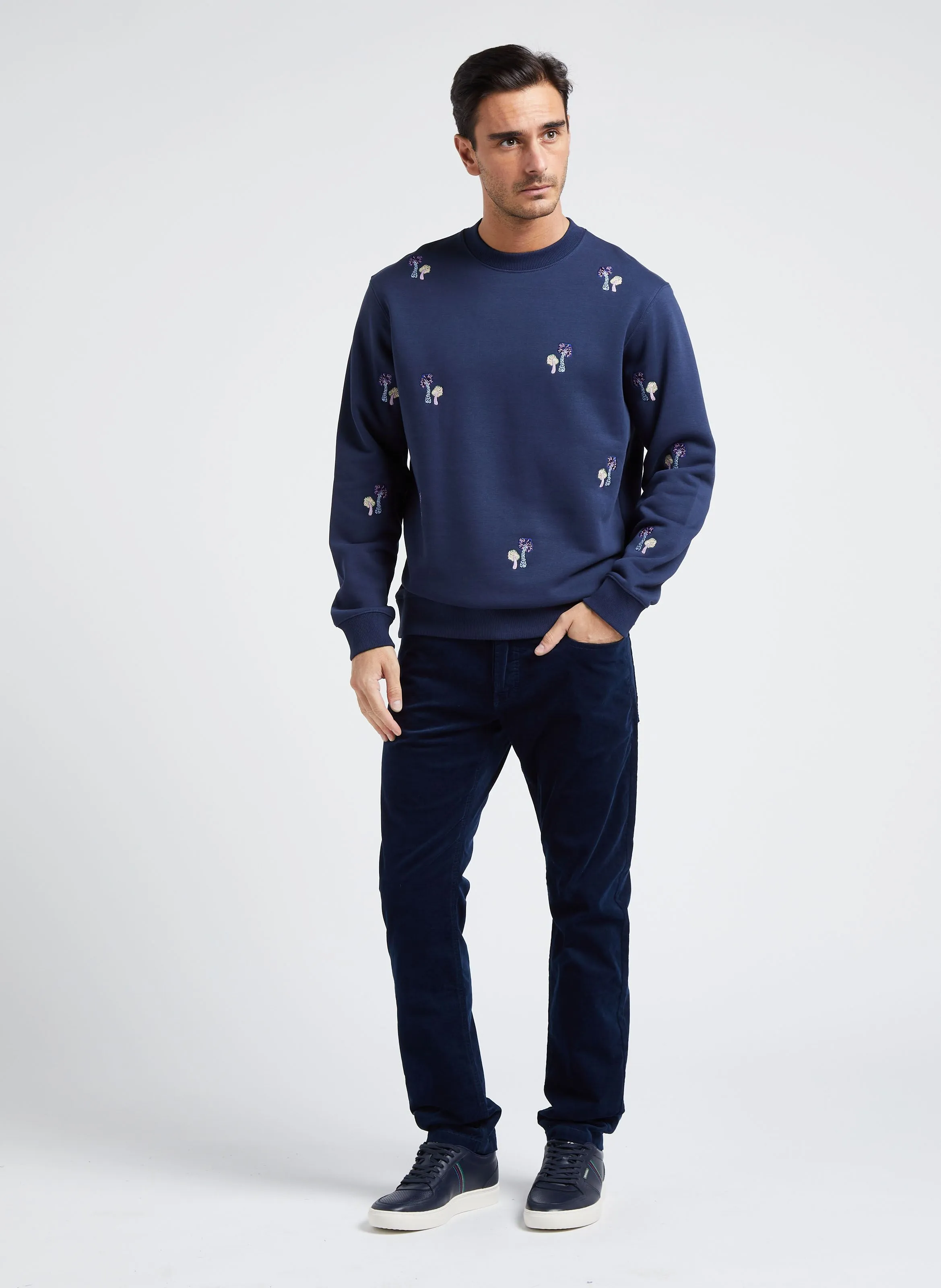 Pantalón slim fit de pana de algodón en azul