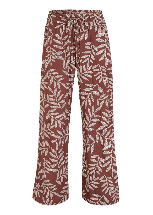 PANTALóN TIPO PALAZZO DE VISCOSA SOSTENIBLE CON ESTAMPADO MARRóN TIERRABLANCO ESTAMPADO