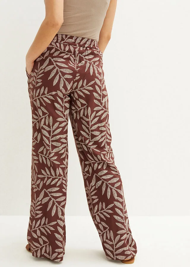 PANTALóN TIPO PALAZZO DE VISCOSA SOSTENIBLE CON ESTAMPADO MARRóN TIERRABLANCO ESTAMPADO