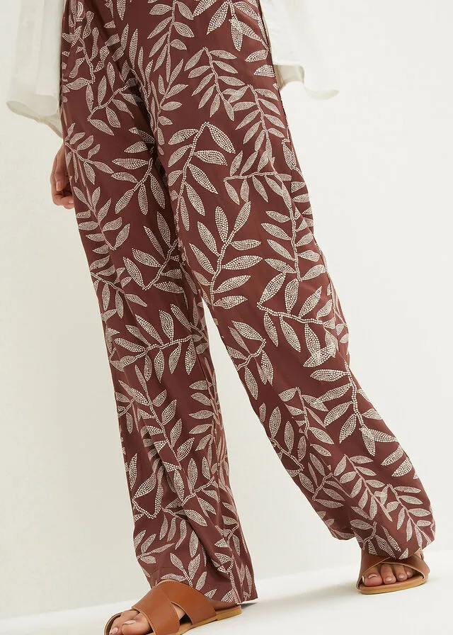 PANTALóN TIPO PALAZZO DE VISCOSA SOSTENIBLE CON ESTAMPADO MARRóN TIERRABLANCO ESTAMPADO