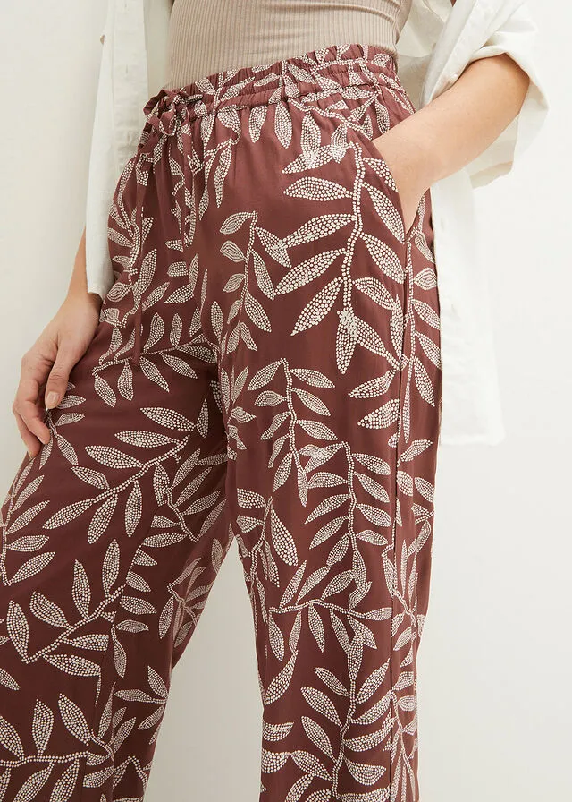 PANTALóN TIPO PALAZZO DE VISCOSA SOSTENIBLE CON ESTAMPADO MARRóN TIERRABLANCO ESTAMPADO