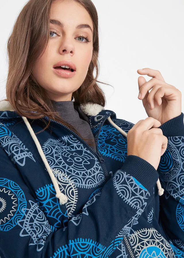 Parka de algodón estampada con capucha Azul oscuro estampado