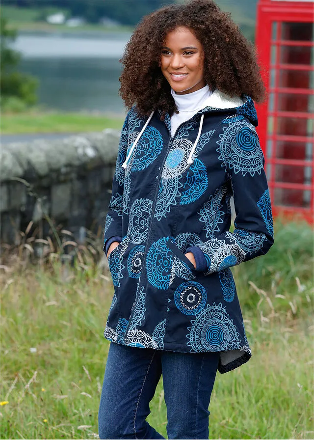 Parka de algodón estampada con capucha Azul oscuro estampado