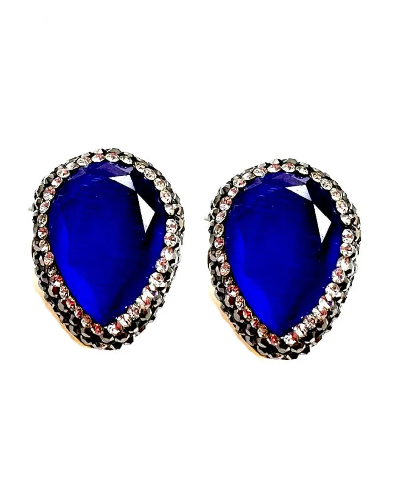 PENDIENTES AZULES DE ALTA BISUTERÍA CON CRISTALES NEGROS Y BLANCOS