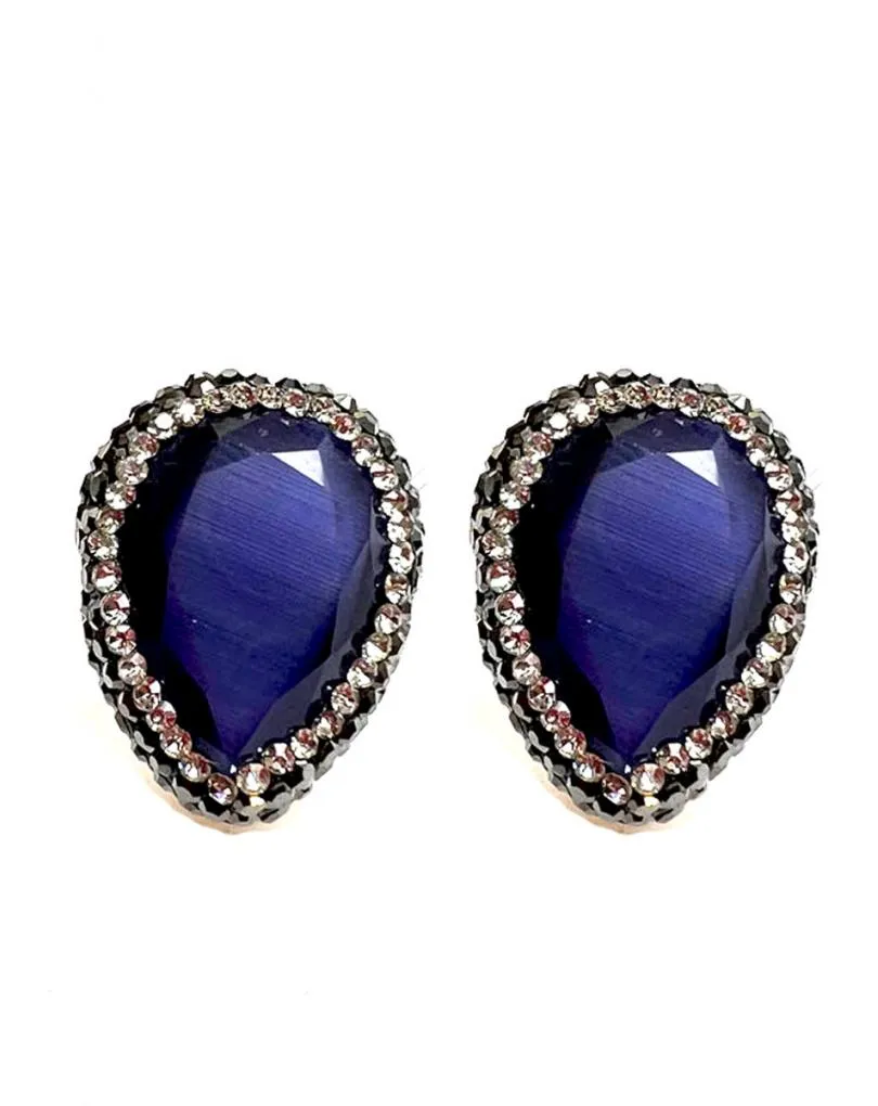 PENDIENTES AZULES DE ALTA BISUTERÍA CON CRISTALES NEGROS Y BLANCOS