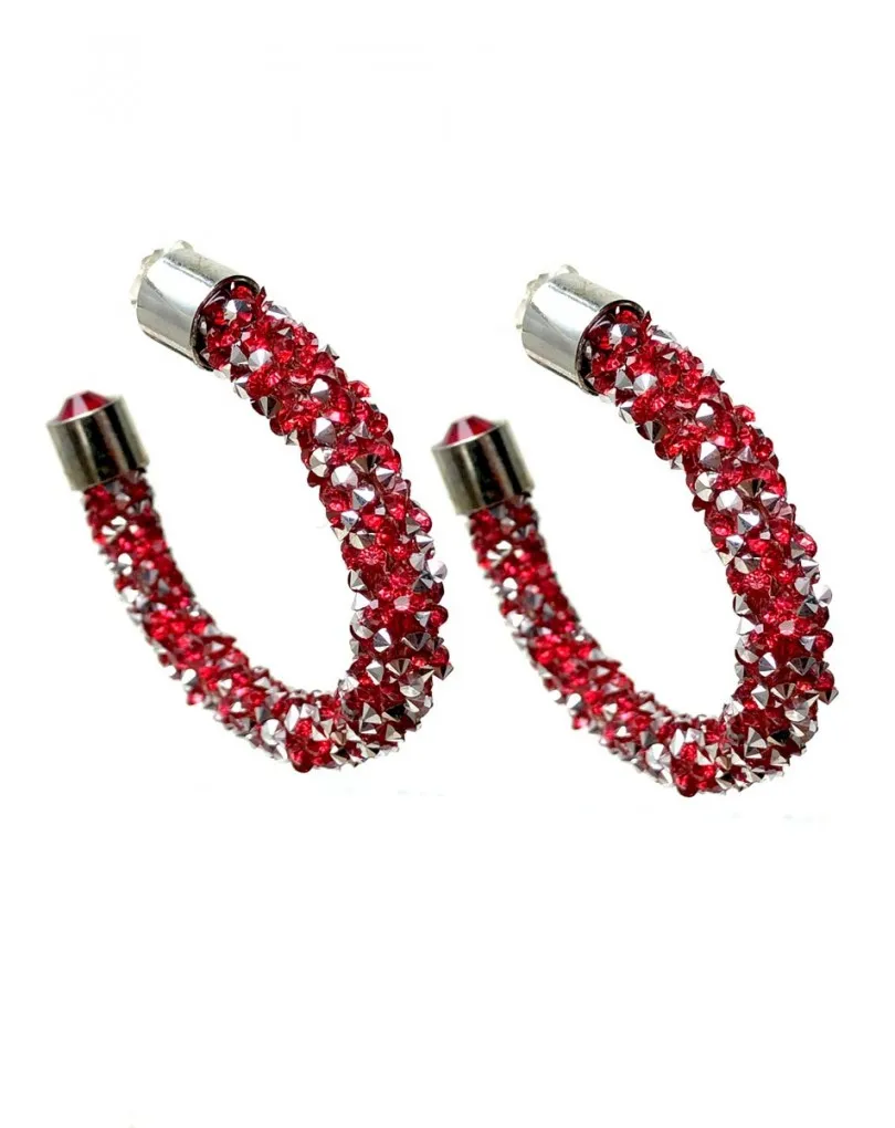 PENDIENTES DE ARO COLOR ROJO DE CRISTALES