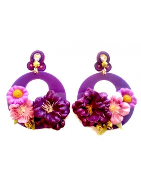PENDIENTES ORIGINALES PARA FLAMENCA MORADOS CON FLORES