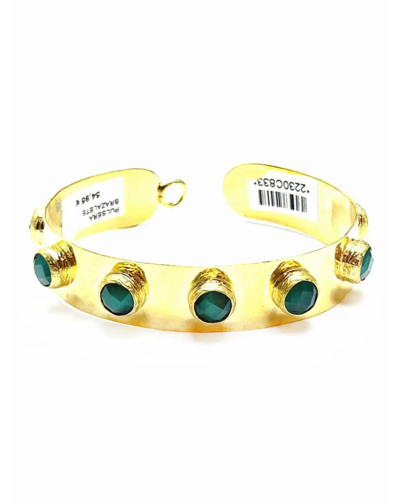 PULSERA BRAZALETE DORADO BAÑADO EN ORO CON CRISTALES FACETADOS VERDES