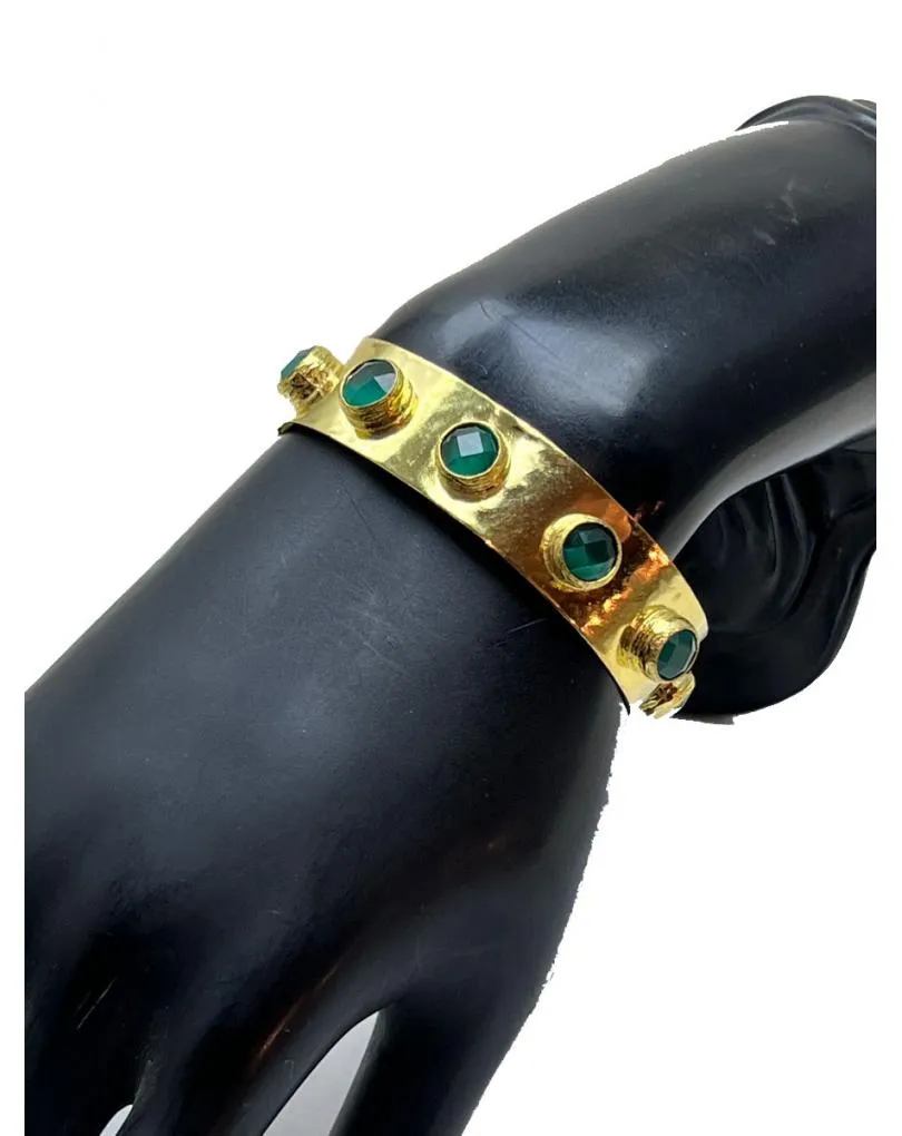 PULSERA BRAZALETE DORADO BAÑADO EN ORO CON CRISTALES FACETADOS VERDES