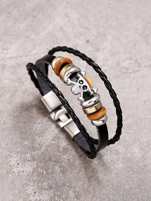 Pulsera de piel sintética trenzada en capas para hombre