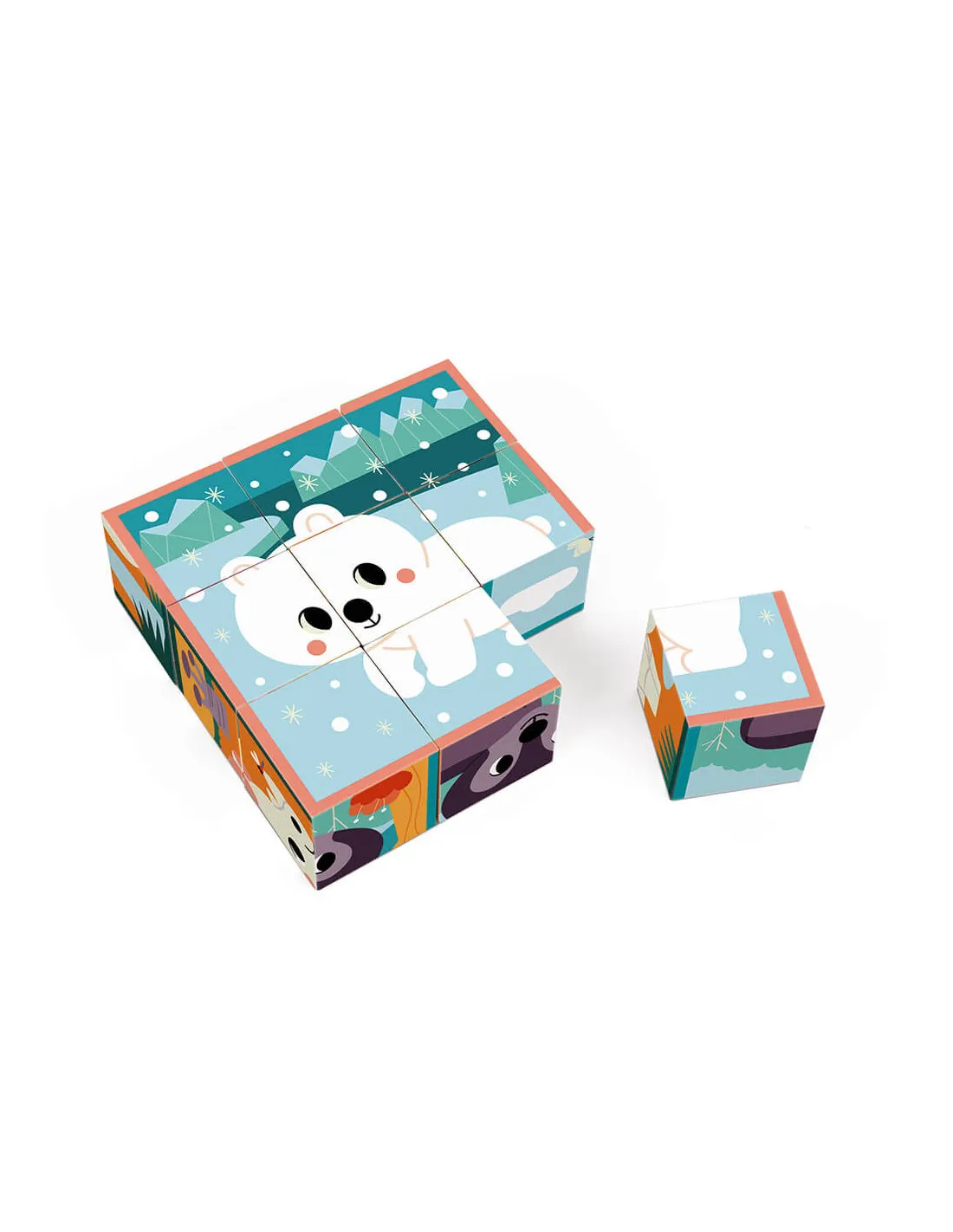 Puzle cubo de cartón Animales de Janod
