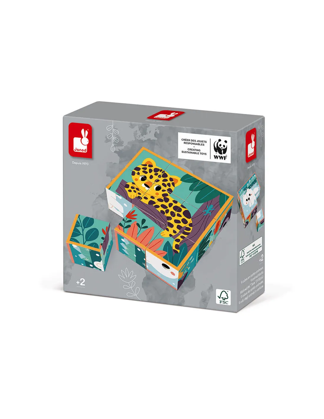 Puzle cubo de cartón Animales de Janod