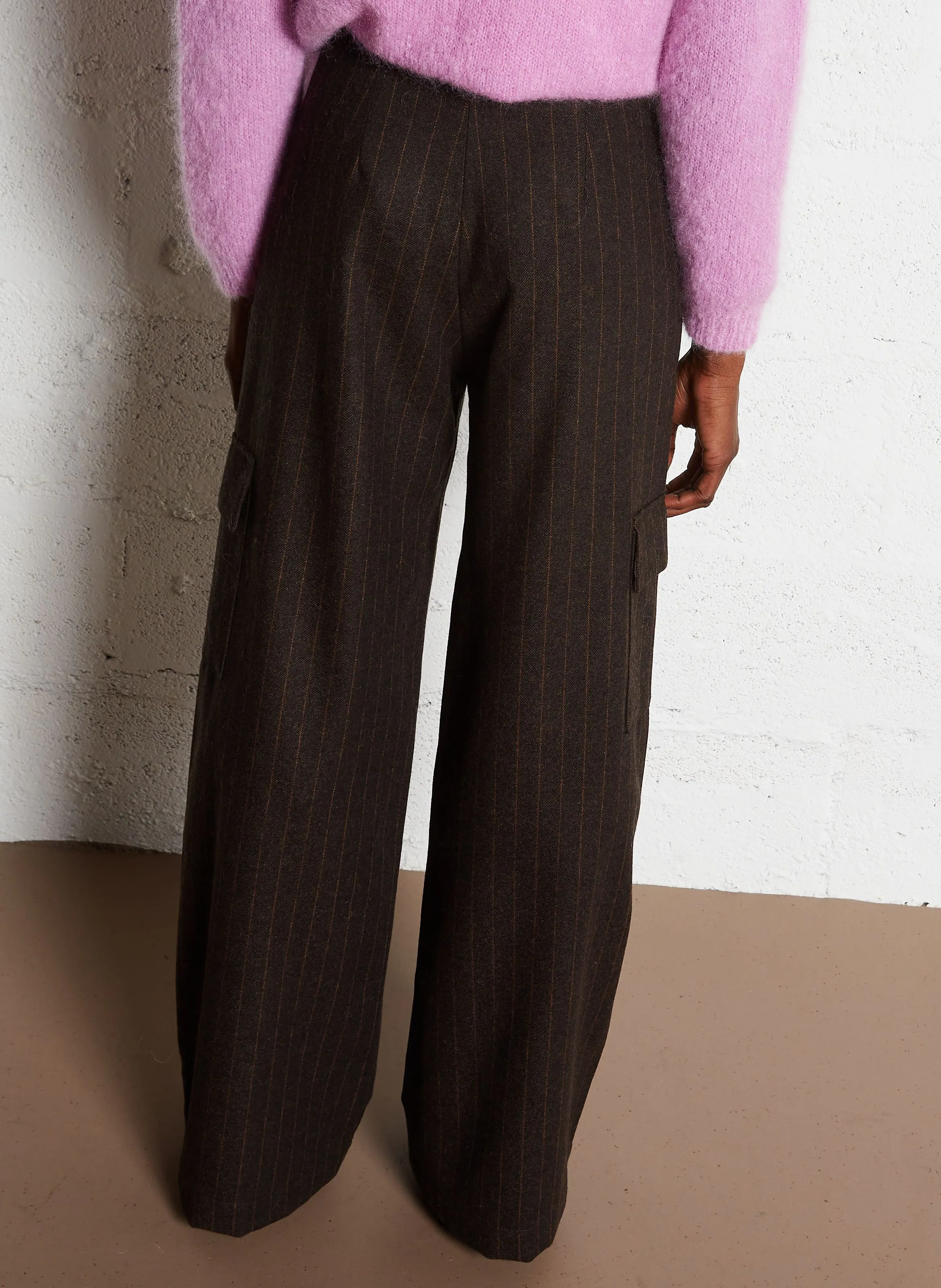 SABLE  PANTALóN AMPLIO DE MEZCLA DE LANA DECLIC EN MARRON
