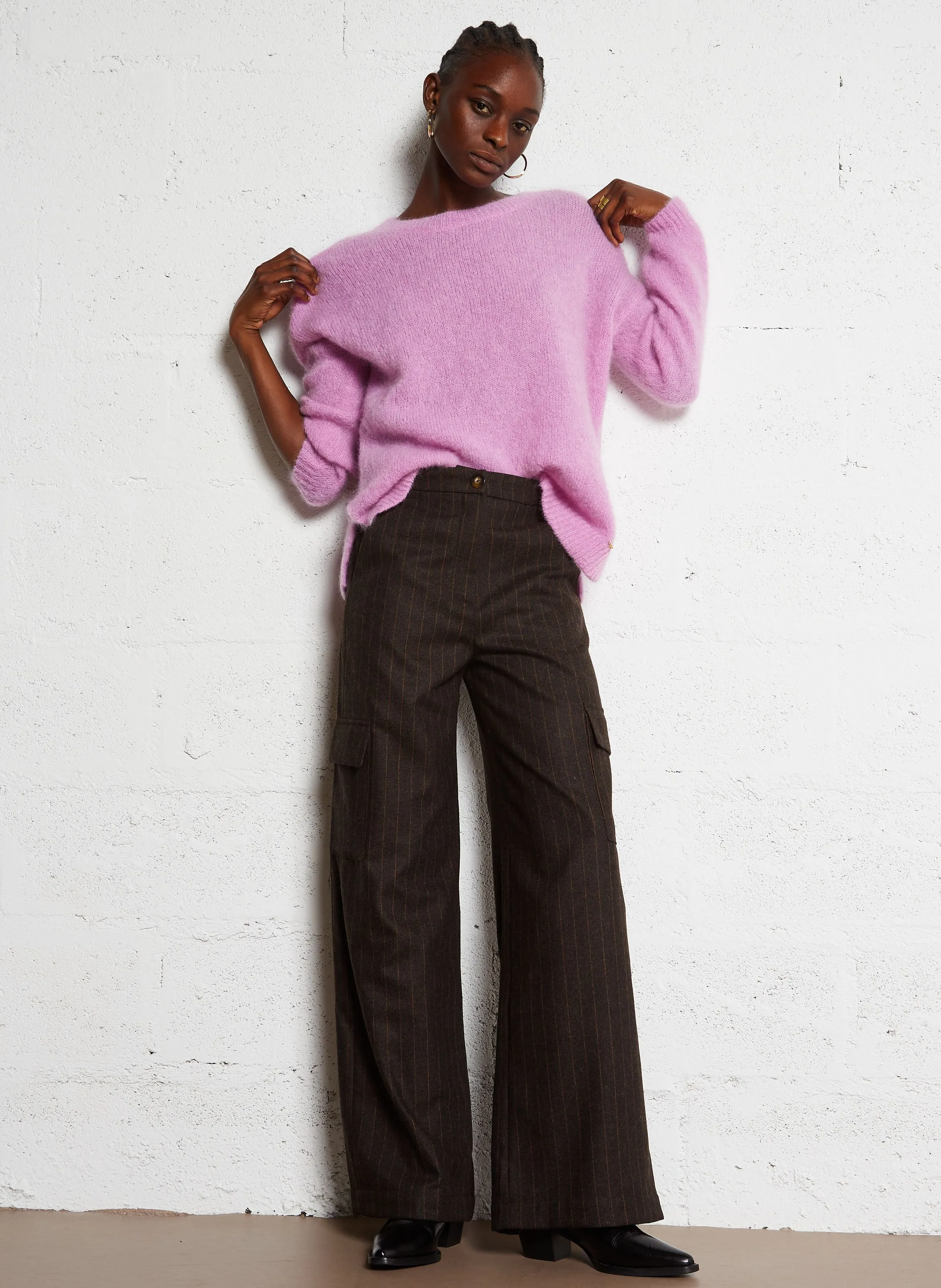 SABLE  PANTALóN AMPLIO DE MEZCLA DE LANA DECLIC EN MARRON