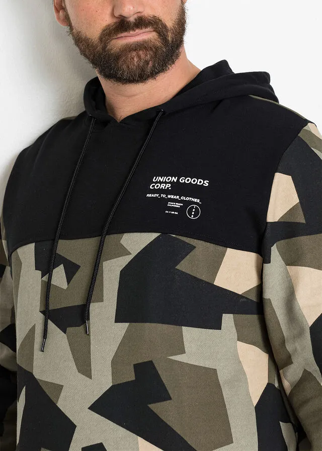 Sudadera con capucha de poliéster reciclado Negro estampado
