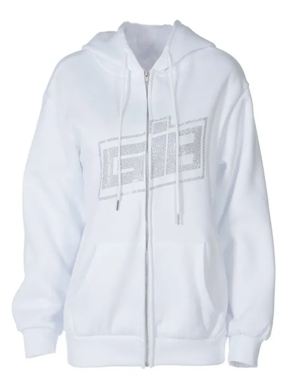 Sudadera con capucha y estampado de letras de diamantes de imitación