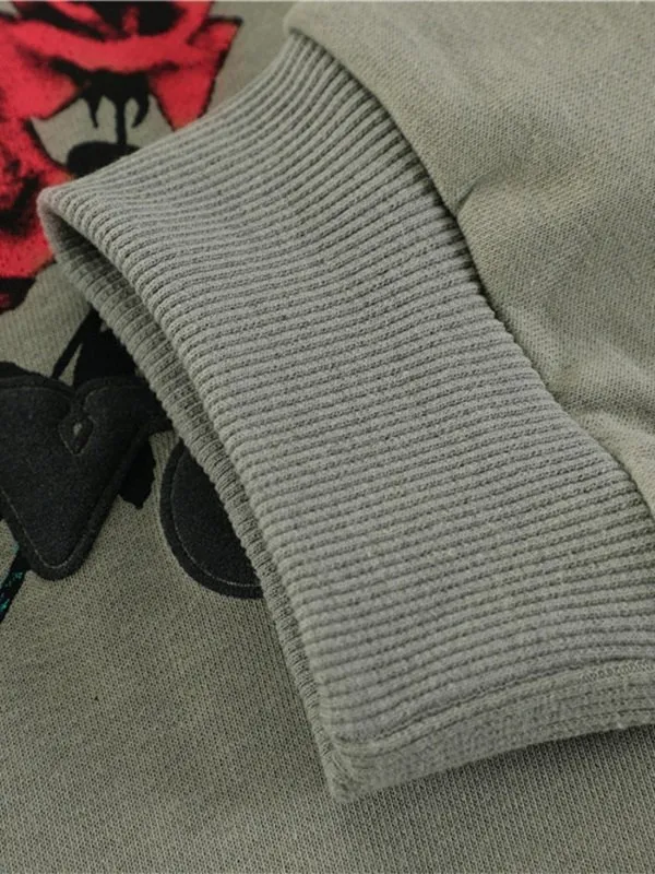 Sudadera con estampado de rosas y letras vintage para hombre
