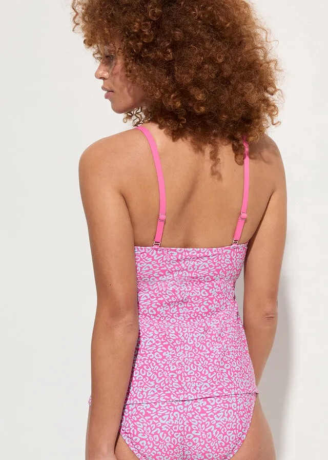 SUJETADOR DE TANKINI AZUL CLAROROSA CON ESTAMPADO DE LEOPARDO