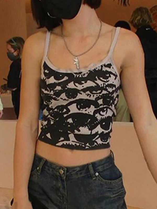 Top de tirantes corto con estampado Screen Eye