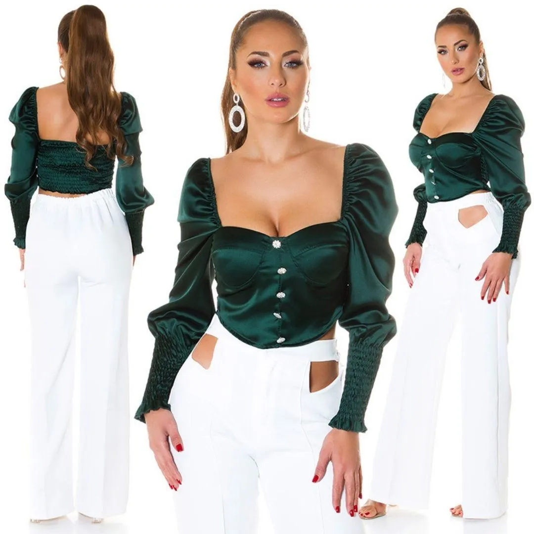 Top satinado verde con brillantes 