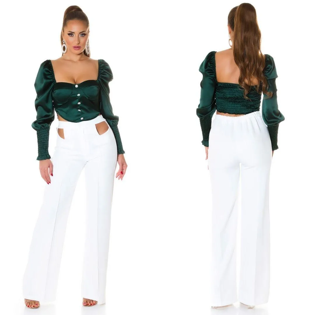 Top satinado verde con brillantes 