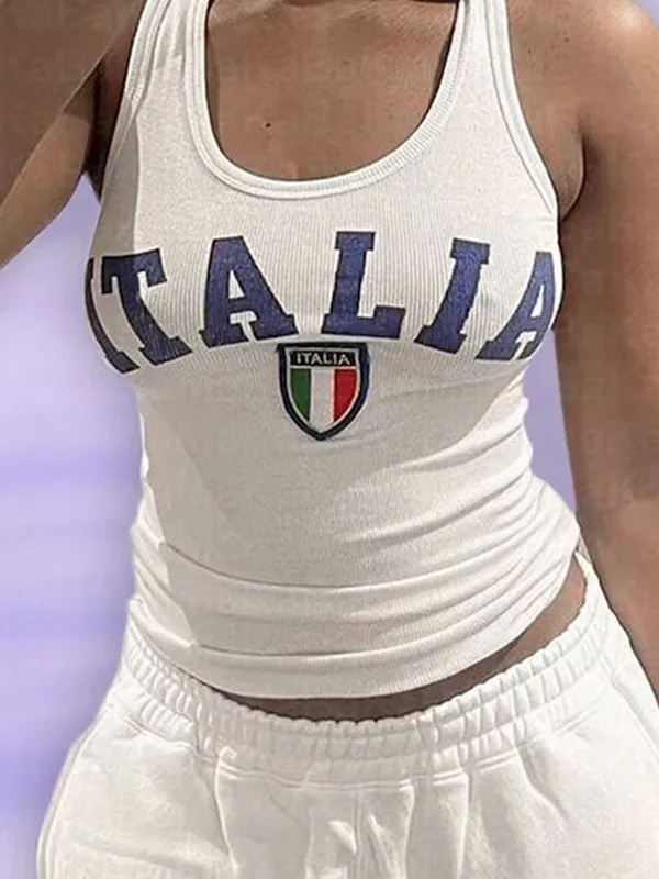 Top sin mangas con cuello en U y bordado con estampado de letras
