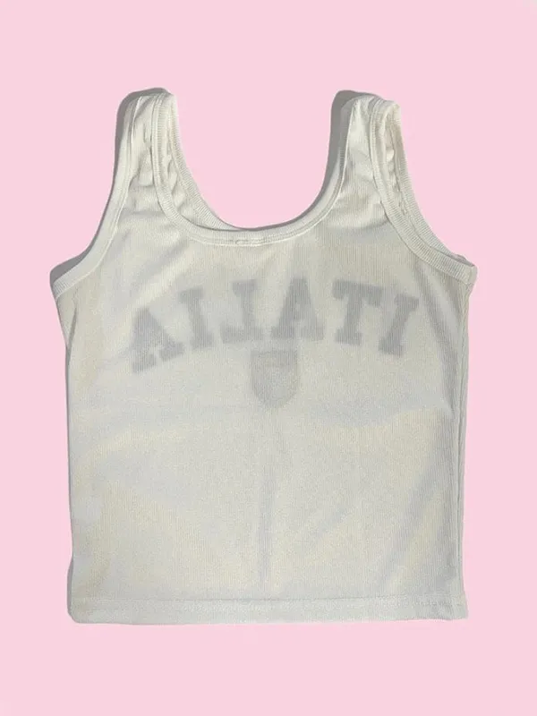 Top sin mangas con cuello en U y bordado con estampado de letras