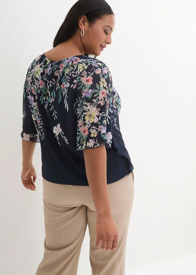 Túnica con estampado Azul marino de flores