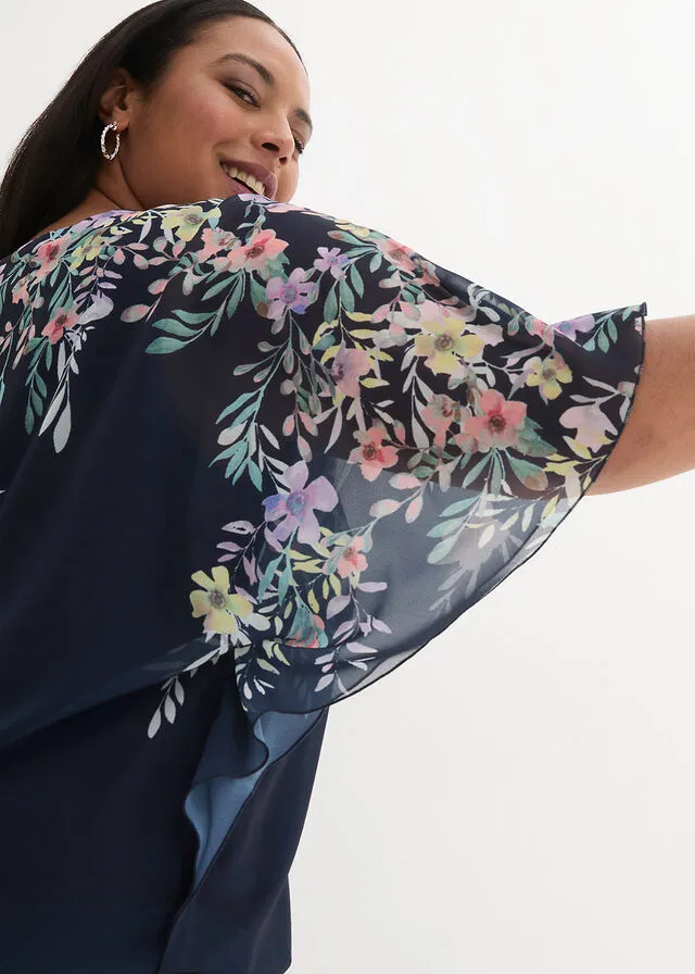 Túnica con estampado Azul marino de flores