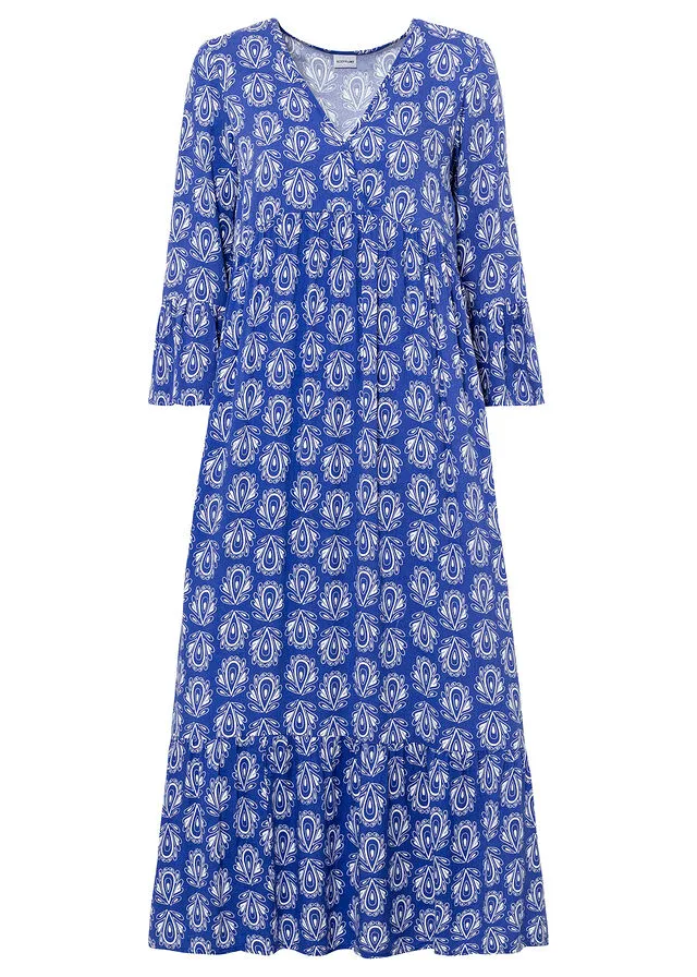 Vestido con aspecto de craftán Azul gema estampado