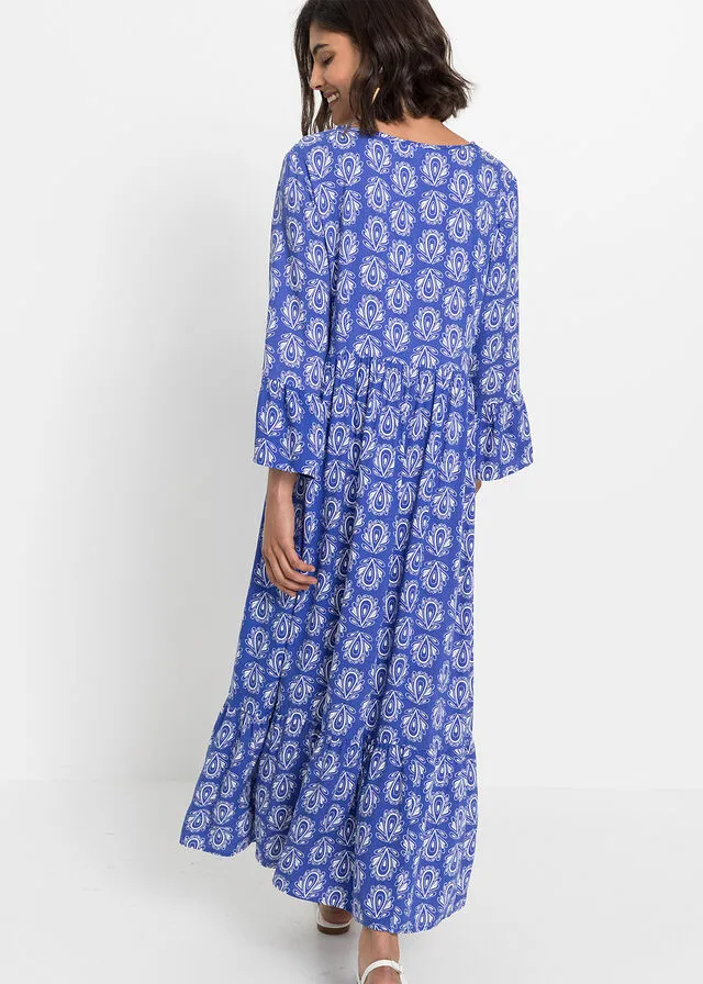 Vestido con aspecto de craftán Azul gema estampado