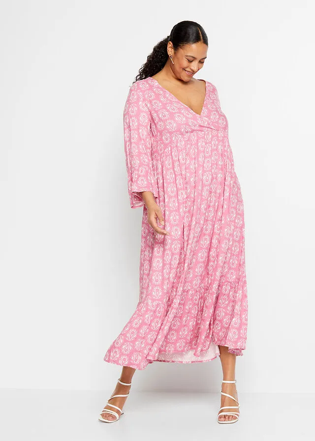 Vestido con aspecto de craftán Frambuesa estampado