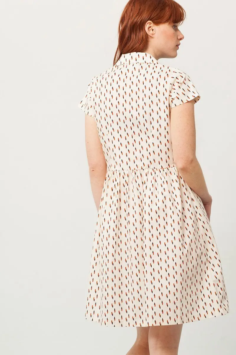 Vestido cuello camisero crudo estampado abstracto
