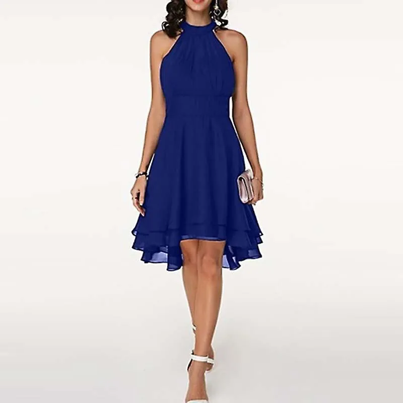 Vestido de mujer Elegante Halter sin mangas Vestido Midi recortado en capas