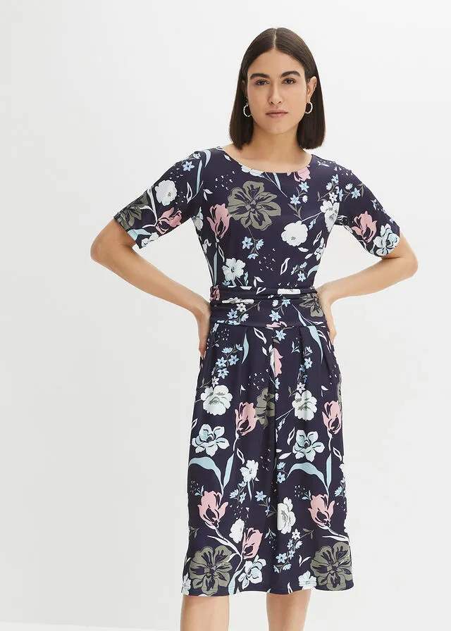 Vestido de punto Azul marino con estampado de flores