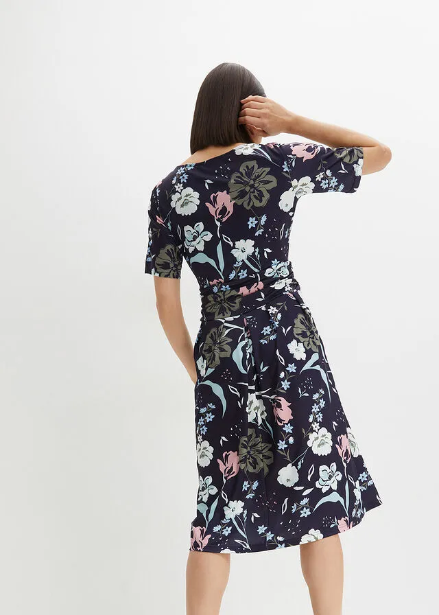 Vestido de punto Azul marino con estampado de flores