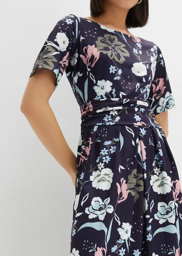 Vestido de punto Azul marino con estampado de flores