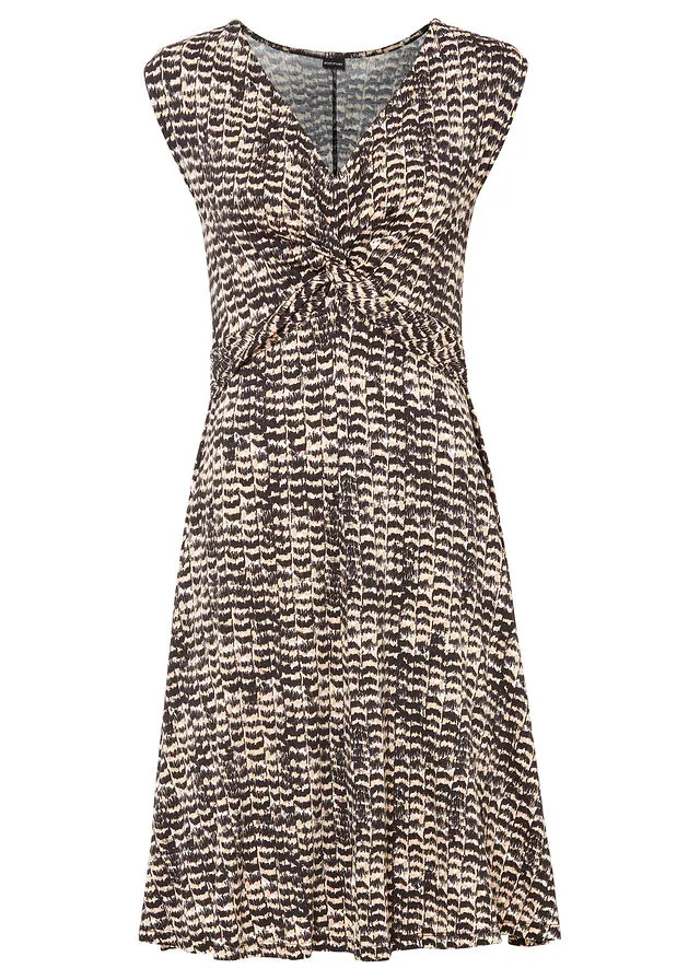 VESTIDO DE PUNTO BEIGENEGRO CON ESTAMPADO DE CEBRA