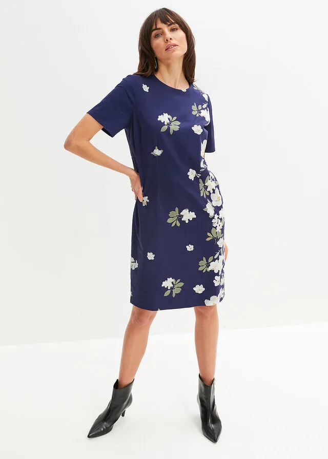 Vestido de tubo Azul marino con estampado de flores