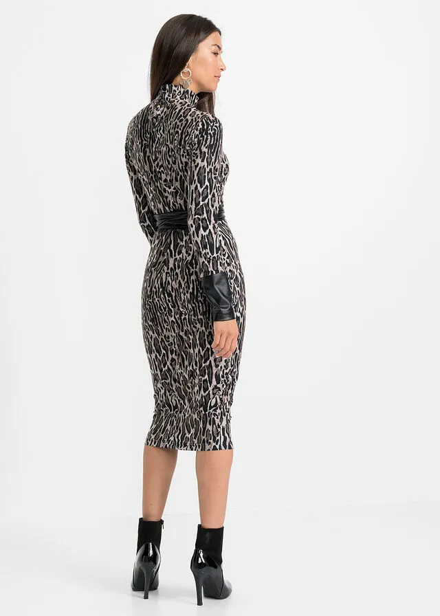 VESTIDO NEGROGRIS OSCURO CON ESTAMPADO DE LEOPARDO