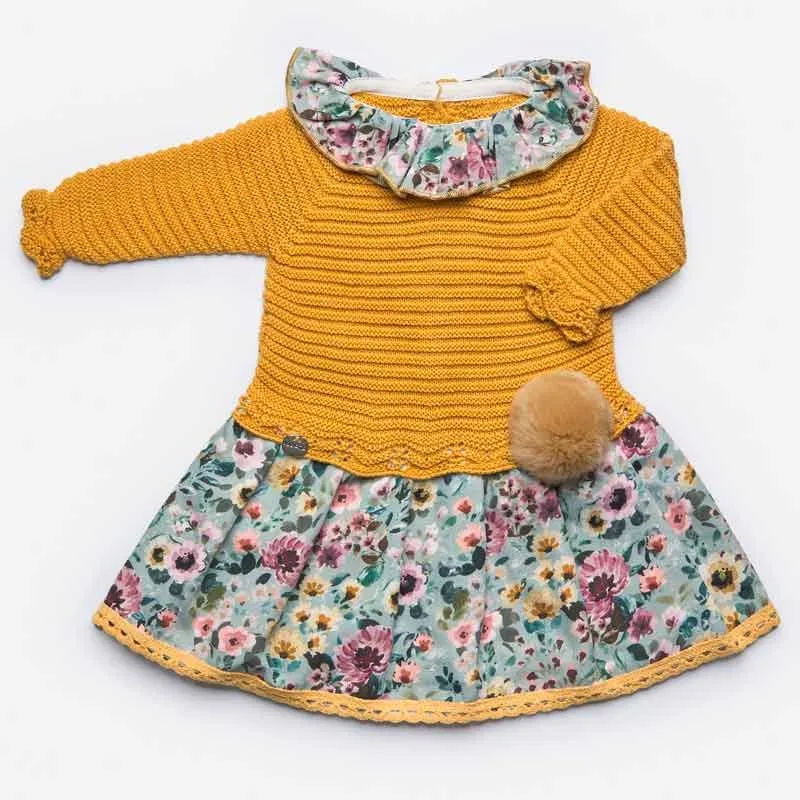 Vestido niña mostaza con estampado flores de Juliana