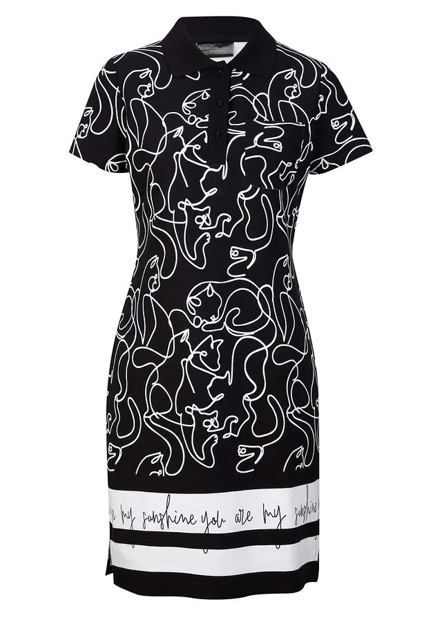 VESTIDO TIPO POLO CON LETRAS NEGROBLANCO ESTAMPADO
