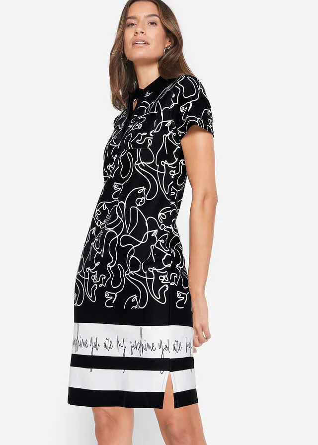 VESTIDO TIPO POLO CON LETRAS NEGROBLANCO ESTAMPADO